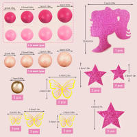 46pcs Topcake Rosa Fuerte Para Niñas Con Mariposas Y Estrellas Decoración Para Cumpleaños Fiesta De Colores Rosa Y Oro - details 1