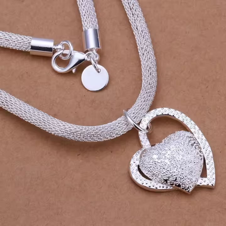 Collar De Lujo De Corazón Noble Para Mujer Platinado En Plata De 18 Pulgadas Joyería De Moda Encantadora Para Boda Y Fiesta - 1