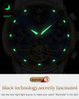 Reloj De Pulsera Automático Para Hombre OLEVS 6617 Lujo Esqueleto Hueco Flywheel Calendario Resistente Al Agua Fase Lunar Acero Inoxidable Romano - details 13