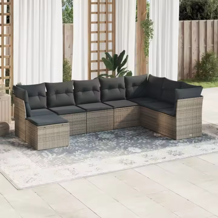 vidaXL Set de sofás de jardín 8 pzas y cojines ratán sintético gris - 1