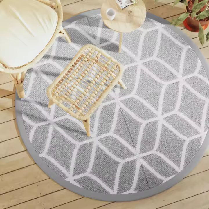 vidaXL Alfombra de exterior ARAKIL Ø160 cm PP en color Gris claro/Blanco y gris claro/Estampado gris y más - 1