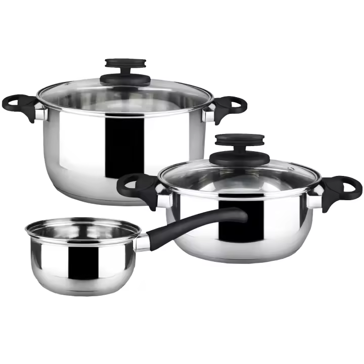 MAGEFESA STYLE Batería de Cocina de 5 Piezas de Acero Inoxidable, Apta con Inducción, Incluye: 1 Cazo, 2 Ollas y 2 Tapas - 1
