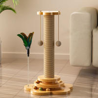 Juguete Para Gatos De Madera Sólida Rueda Giratoria Divertida Con Bolas De Paja Y Tablero De Rasguño Duradero De Sisal Suministros Para Gatos Columna De Agarre - details 5