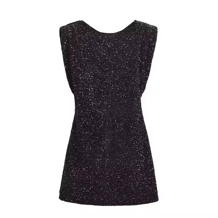 Vestido De Veludo Con Lentejuelas Sin Mangas Para Mujer Estilo Europeo Y Americano Cuello Redondo Sexy Y Club De Moda - 1