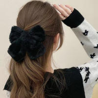 Juego De Clip Para El Cabello De Peluche Lindo Con Lazo De Tela Accesorios Para El Cabello De Color Sólido Para Uso Diario - details 5