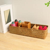Cesta De Almacenamiento Tejida a Mano Con Tapa Para Ropa Y Polvo Caja Rectangular Organizador De Sundries Con 3 Secciones - details 4
