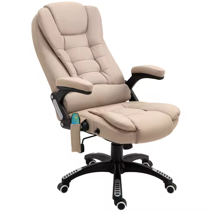 Sillón de Oficina con función de masaje por vibración, Sillón de Oficina ergonómico con función de Caldera, Función reclinable, Sillón de dirección regulable en Altura a Distancia, Bolsos laterales, Acabado en Lino, marrón - 1