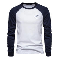 Camiseta AIOPESON Para Hombres 100% Algodón Manga Larga Cuello Redondo Casual Primavera Tees De Diseñador Ropa Masculina - details 4