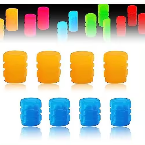 2024 nuevas tapas de válvulas, tapas de válvulas que brillan en la oscuridad, tapas de válvulas que brillan en la oscuridad, universales, se adaptan a cualquier automóvil (azul+amarillo) - 1