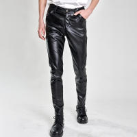 Pantalones De Cuero Para Hombre Ajustados Con Stretch Moda PU Para Fiestas Y Baile Cierre De Cremallera Estilo Chic - details 7