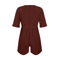 Monos De Verano Casuales Para Mujer Con Hombros Descubiertos Y Mangas Cortas Ruched Estilo Romper De Piernas Largas Con Bolsillos De Poliéster - details 27