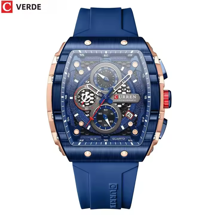 Reloj De Pulsera CURREN De Negocios Con Dial Grande Y Forma Cuadrada Luminiscencia Resistente Al Agua Correa De Silicona Quartzo - 1