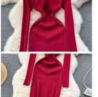 Vestido Largo Elegante De Otoño Invierno Para Mujer Con Cuello Haltera Y Cintura Ajustada Vestido Bodycon Coreano Para Oficina Vestidos De Suéter - details 24