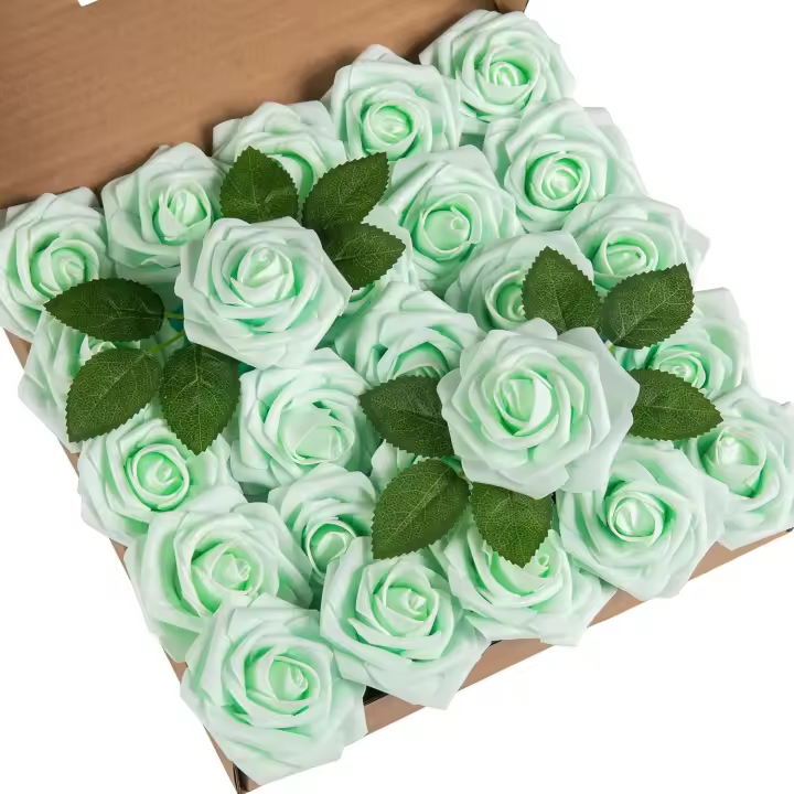 DuHouse 50Pcs Artificial Roses Flowers Fake Roses with Stems Real Touch Foam Flowers for DIY Wedding Bouquet Baby Shower Centerpiece Floral Arrangement Party Home Decor(White) - 1
