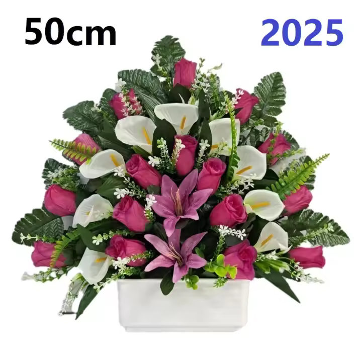 Centro de Flores para Cementerio Gerimport - Ramos de Flores para Todos los Santos - Flores Artificiales de Tela - Ancho 50cm - Alto 40cm - Personalizar Color y Medida - 1