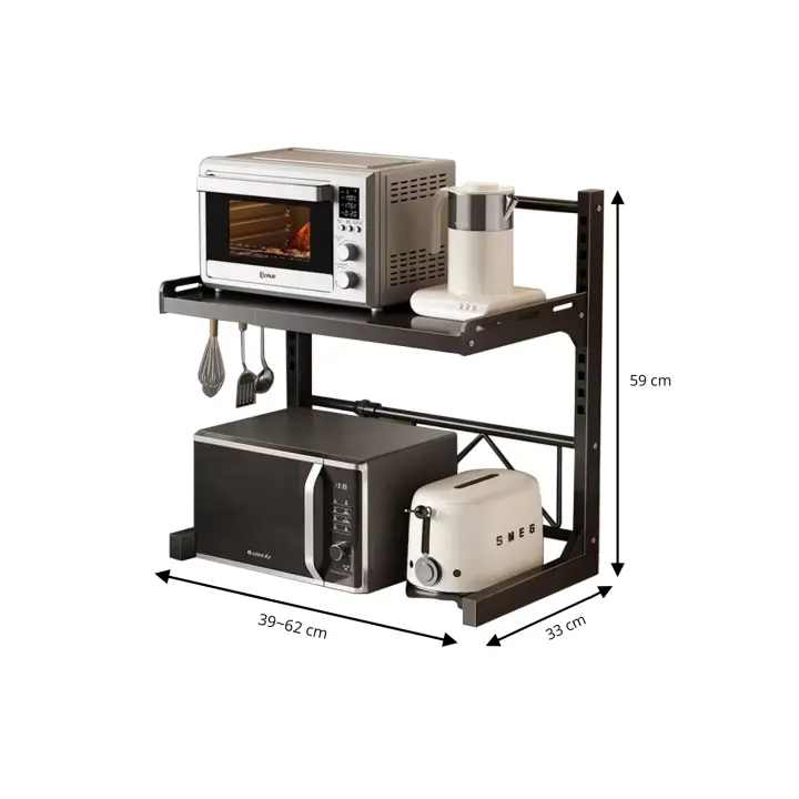 LUTODY - Estantería Microonda Organizador Multifuncional de Microondas 2 Niveles Para Hogar, Oficina y Despacho - Metal con Ganchos Auxiliares - Ideal para Microondas, Tostadora, Impresora y Escáner - Uso Multiuso - 1