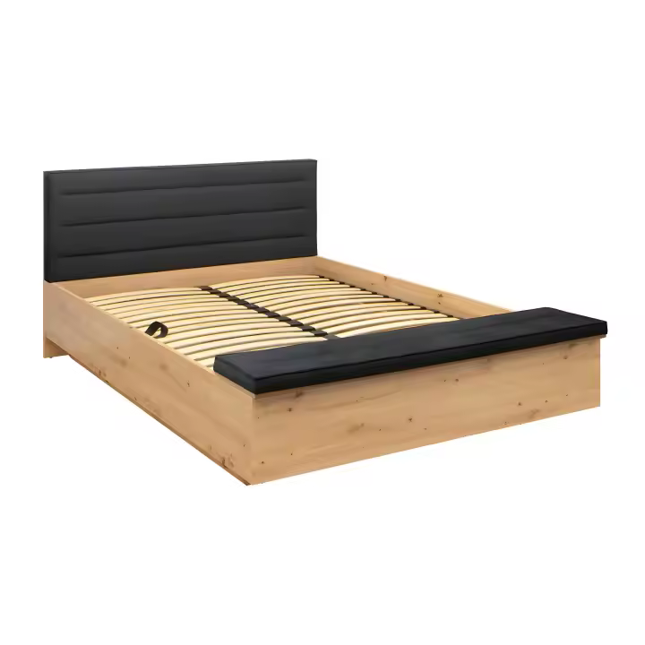 Cama canapé 160x200 con banco y somier Glenn Madera y Negro - 1