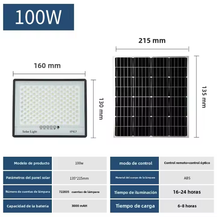 Lámpara Solar Exterior 100/200/300W Luz Solar Impermeable Con Control Remoto Farol De Pared Para Jardín Y Calle Luz Solar Moderna - 1