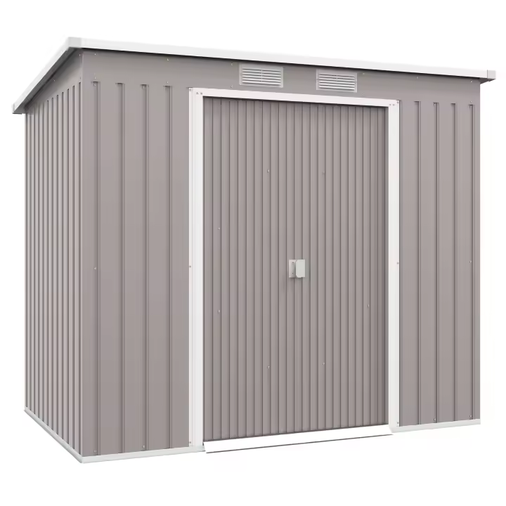 Outsunny Caseta de Jardín Exterior 2,42 m² 213x130x172 cm Cobertizo de Jardín Exterior con Puerta Corredera Techo Inclinado y 2 Ventanas para Terraza Patio Gris Claro - 1