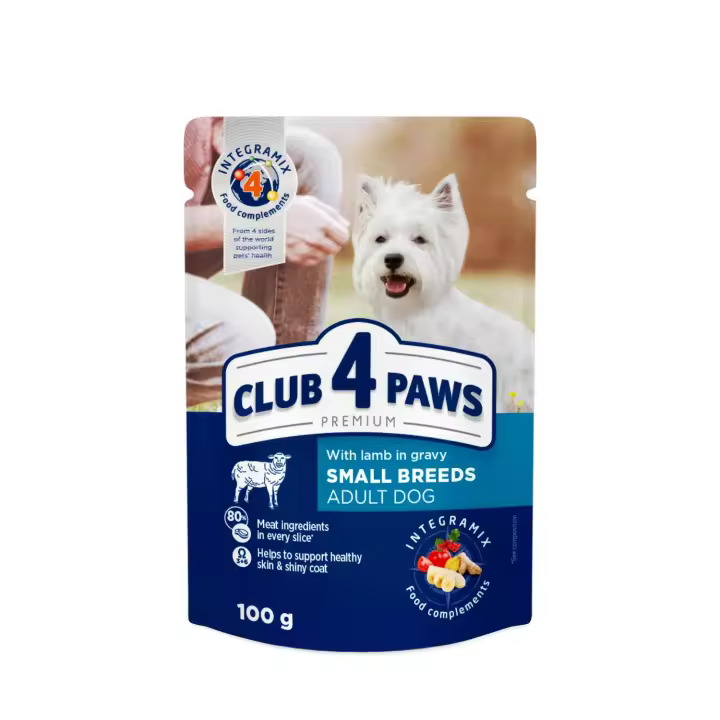 Comida húmeda completa para perros adultos CLUB 4 PAWS PREMIUM-Cordero en salsa, PACK 24*100g - Alimento húmedo premium para perros adultos con cordero en salsa - PACK 24*100g - 1