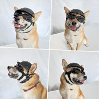 Casco y gafas del perro fijados para el perro pequeño y medio que juega al aire libre con la correa ajustable, casco ultravioleta de la motocicleta de las gafas de la protección del perro con el agujero del oído - details 2