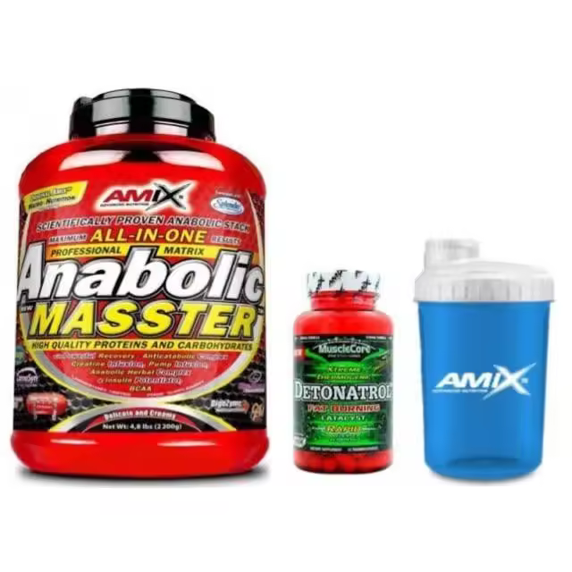 Amix Nutrition Anabolic Masster, Sabor Frutas del Bosque, 2,2 Kg + Amix Detonatrol 30 Cápsulas + Batidor - 1