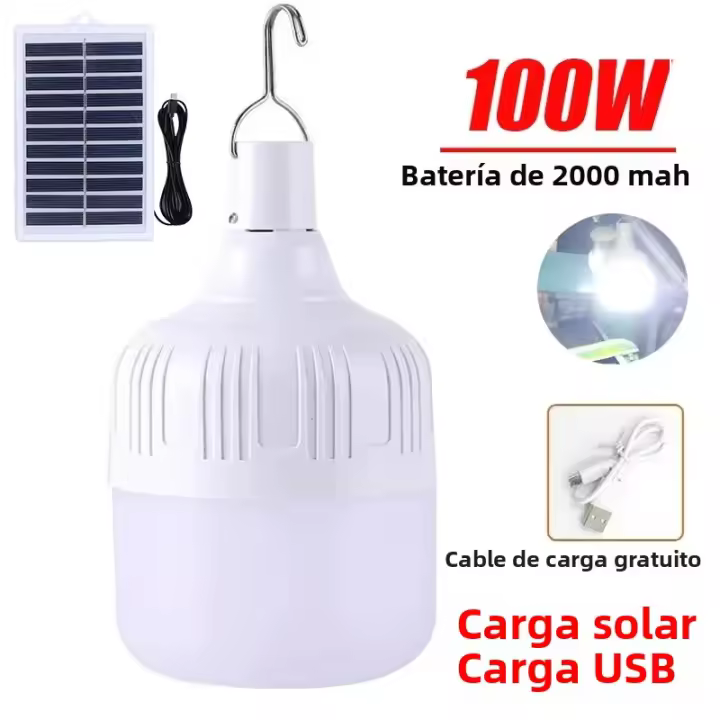 Bombilla Solar LED 100-500W Con Gancho Luz Exterior Impermeable Para Camping Iluminación De Jardín Y Camino Eficiente Ahorro De Energía - 1