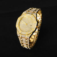 Reloj De Lujo Para Hombre En Oro Con Diamantes Estilo Hip Hop Moda Bling Bling Reloj De Cuarzo De Alta Calidad Con Seguro De Cierre Anillo - details 3