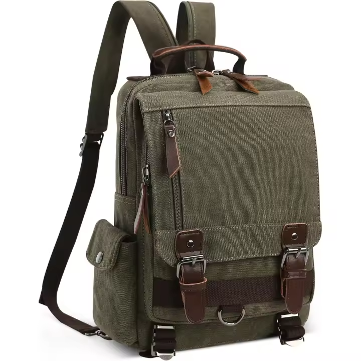 Mochipa vintage de moda para hombre, Bolso de hombre convertible para iPad de 12,9 pulgadas, Bolso de Lona informal para la Escuela, Viajes, Trabajo, senderismo, camping, mochipa de Lona para hombre. - 1