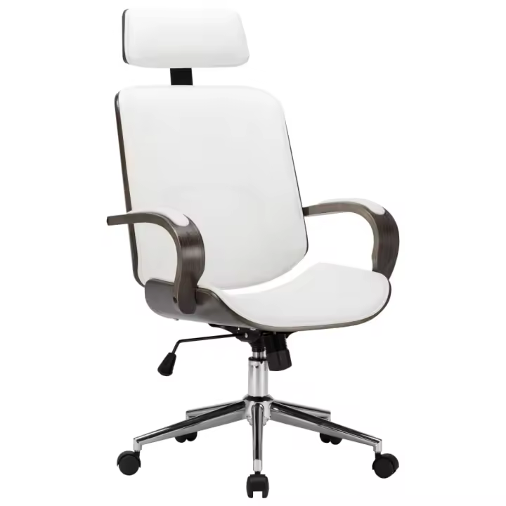 Silla Oficina con reposacabezas cuero sintético madera blanco - 1