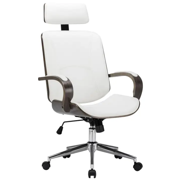 Silla Oficina con reposacabezas cuero sintético madera blanco - 1
