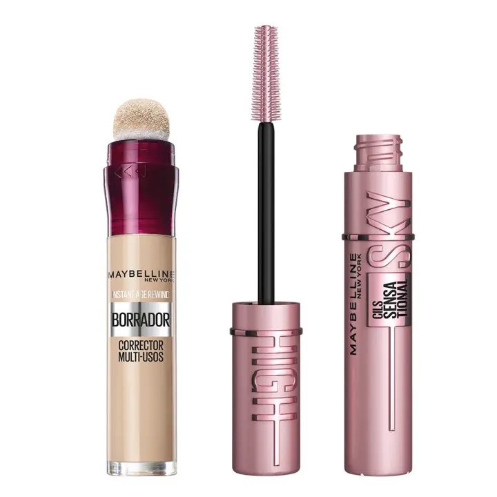 Maybelline New York | Duplo Máscara de pestañas lash sensational Sky High  + Borrador Instant Age Rewind Concealer corrector ojeras tono Light - 1
