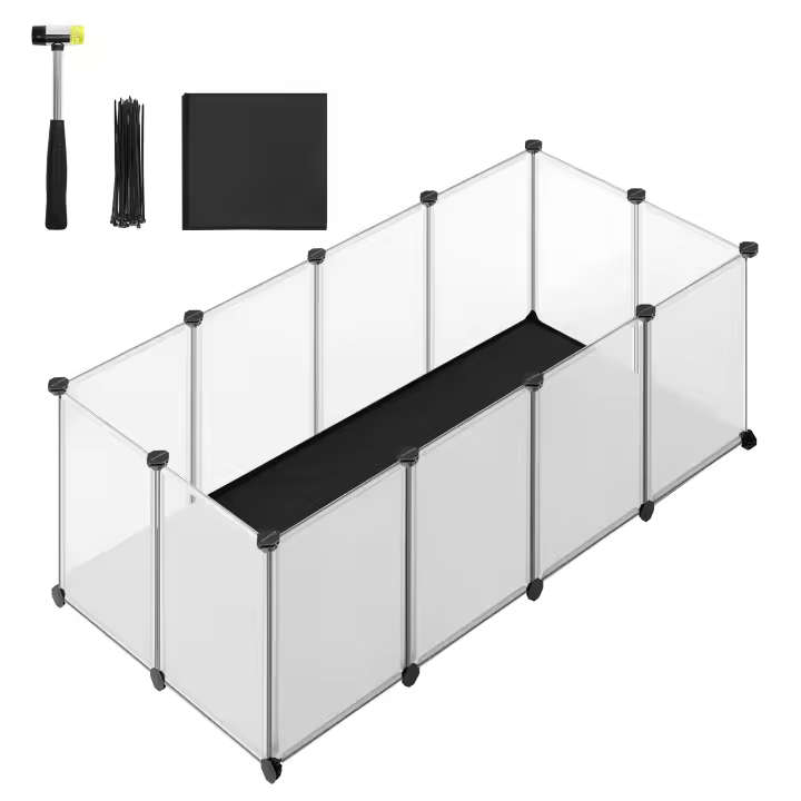 SONGMICS Parque para Mascotas con Suelo y Alfombra Impermeables y Extraíbles, Valla para Animales Pequeños, para Hámsteres, Conejos, Erizos, Cobayas, 125 x 63 x 42 cm/143 x 73 x 46 cm/145 x 73 x 57 cm, Blanco - 1