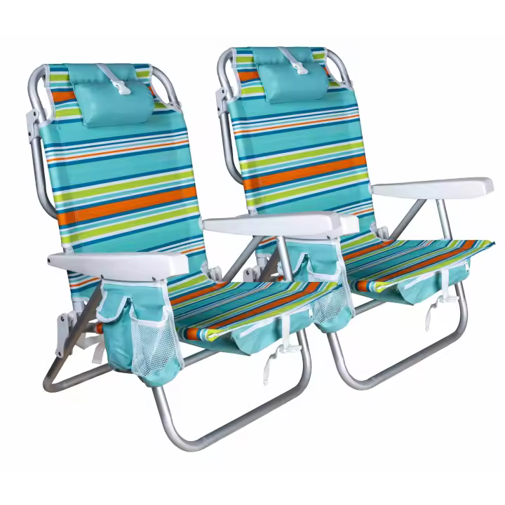 Silla de Playa Ajustable de Aluminio – 5 Posiciones, Plegable, Respaldo Reclinable, con Bolsillos y Reposacabezas - 1