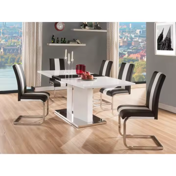 Vente-unique - Conjunto de 4 sillas de piel sintética TRINITY - Negro y blanco de Pascal MORABITO - 1