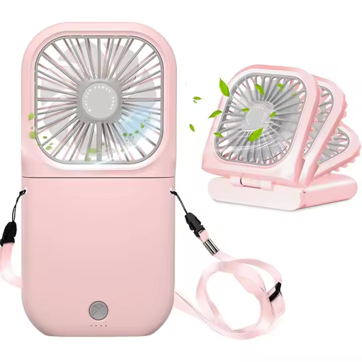 Mini ventilador portátil, silencioso, plegable, recargable por USB, ajustable en tres velocidades, 7 aspas, adecuado para viajes al aire libre en la oficina en casa, ventilador de cuello manos libres con batería externa de 3000 mAh - 1