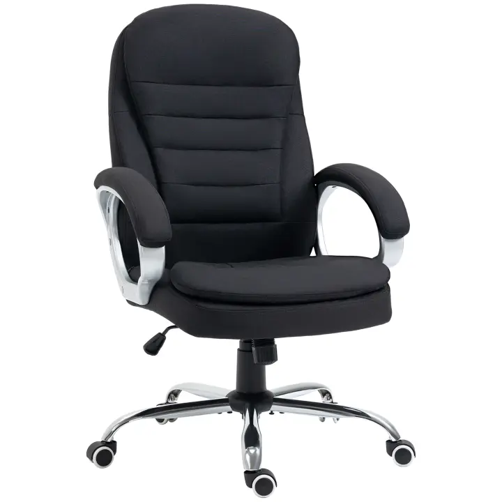 Vinsetto Silla de Oficina Silla de Trabajo Silla de Escritorio Silla Giratoria 360° Ergonómica Función Mecedora Altura Regulable Lino 64 x 75 x 111-121 cm - 1