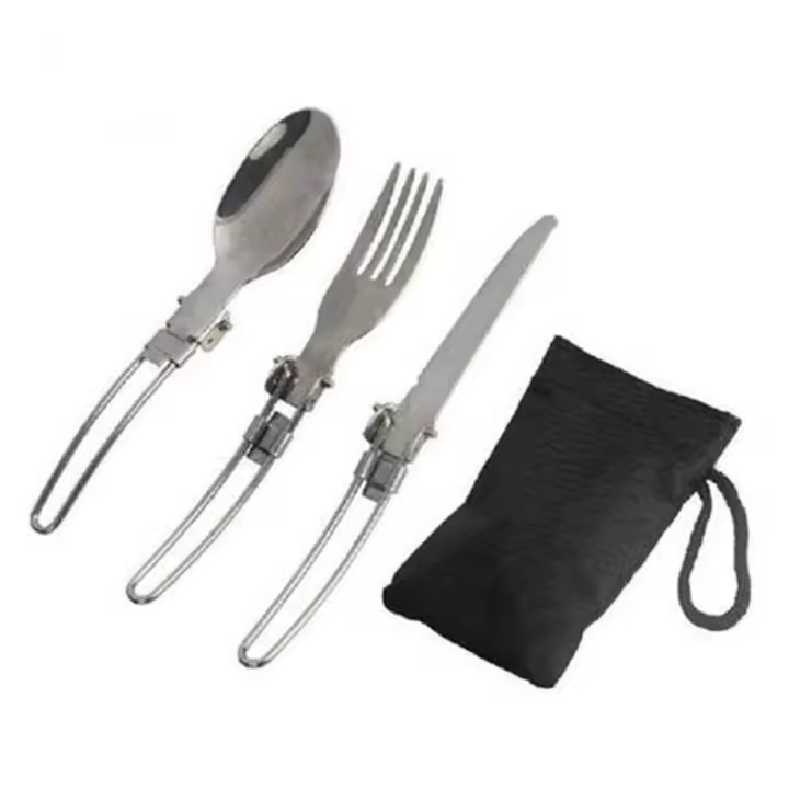 Conjunto De Utensilios De Acero Inoxidable Plegables Para Camping Y Picnic: Cuchillo Cucharón Tenedor Yspork Mochila Larga - 1