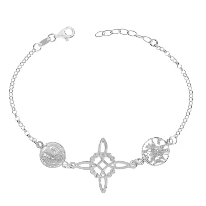 Pulsera Triple Amuleto de Protección con Nudo de Bruja de Plata de Ley, Escapulario de San Benito y Tetragramato - Pulsera - 1