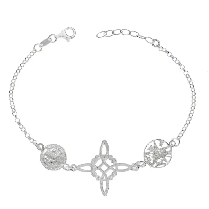 Pulsera Triple Amuleto de Protección con Nudo de Bruja de Plata de Ley, Escapulario de San Benito y Tetragramato - Pulsera - 1