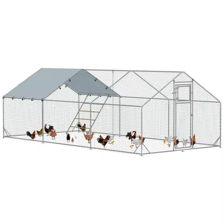 PawHut Gallinero para Exterior Gallinero de Acero Galvanizado con Comedero Colgante Tipo Brocheta Percha Cubierta Anti-UV e Impermeable para Conejos Patos Gansos Plata - 1