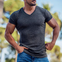 Camiseta De Hombre Con Cuello En V Y Manga Corta Para Fitness Y Gimnasio Verano Estilo Casual Color Sólido Moda Slim Fit - details 10