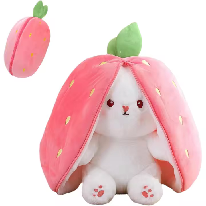 Conejito de peluche de Pascua, suave peluche de 18 cm con forma de zanahoria y fresa, con cremallera decorativa, reversible, regalo para niños y niñas. - 1