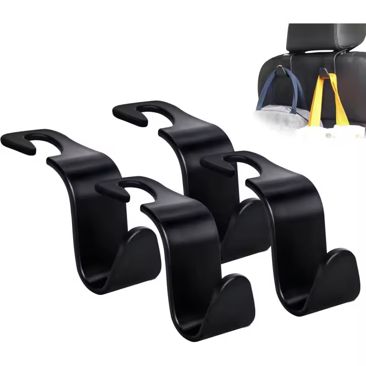 Gancho para reposacabezas de asiento de coche, paquete de 4, organizador de almacenamiento universal para bolso, cartera, abrigo, apto para vehículo universal, color negro, tipo S - 1