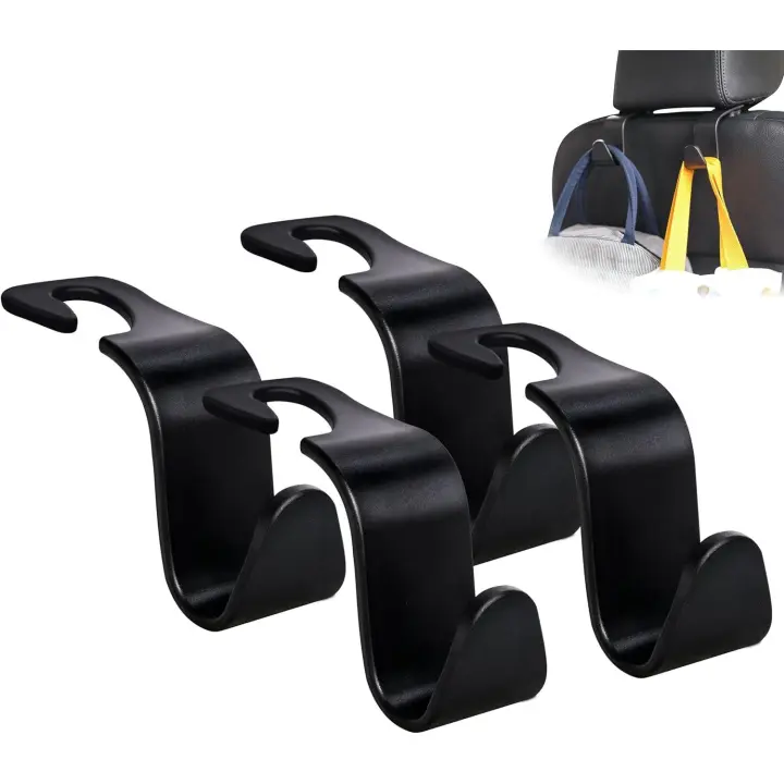 Gancho para reposacabezas de asiento de coche, paquete de 4, organizador de almacenamiento universal para bolso, cartera, abrigo, apto para vehículo universal, color negro, tipo S - 1