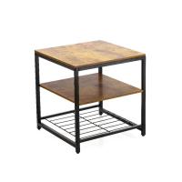 MIRAMAX-Mesa Auxiliar Cuadrada con 3 Estantes,Mesa auxiliar de estilo industrial moderna para sala de estar, dormitorio, Color Marrón 50x50x51cm - details 0