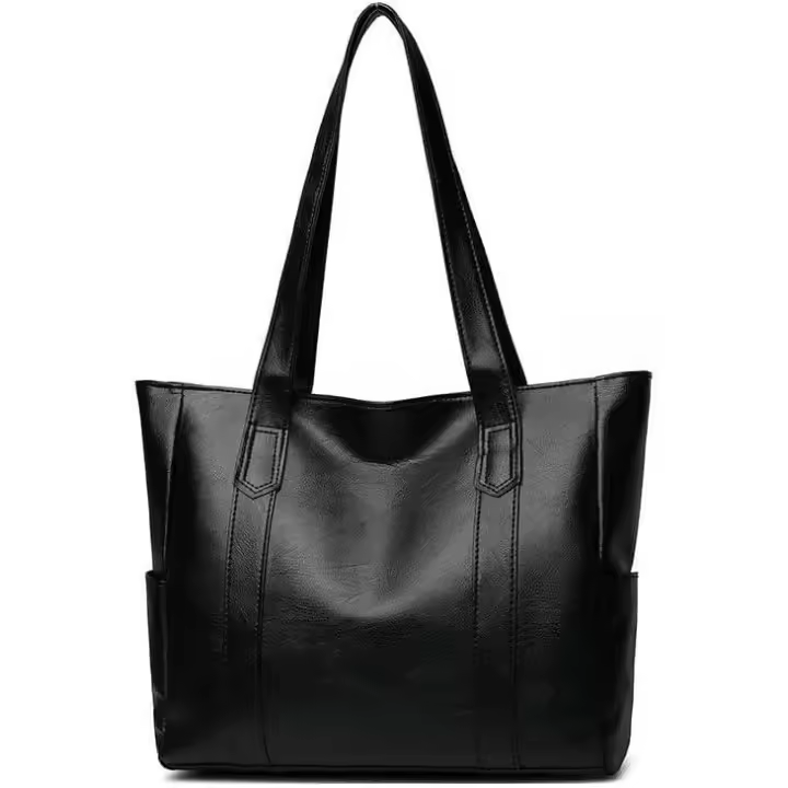 Bolsos de mano para mujer, bolsos sencillos de piel sintética con asa superior, bolsos de mano para el trabajo, la escuela, las compras, con cremallera y bolsillo interior (negro) - 1