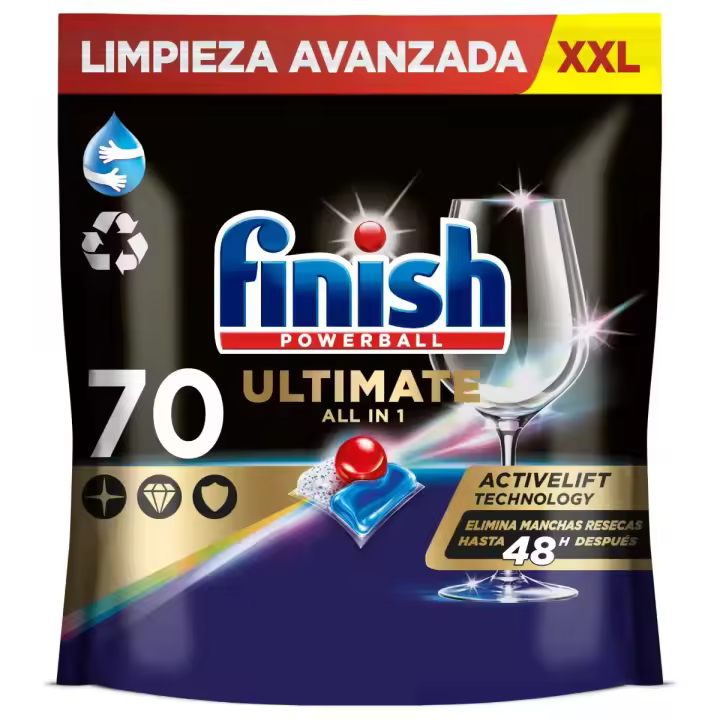 Finish Powerball ULTIMATE ALL IN 1 Pastillas para Lavavajillas, Aroma Regular, Eficaz Manchas Resecas, Brillo Diamante, Menos Químicos, Profesional - 1