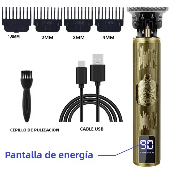 T9 Vintage Cortadora De Pelo Profesional Recargable Para Barbear Corte Sin Salir Tipo-C Tiempo De Uso 50 Minutos - 1