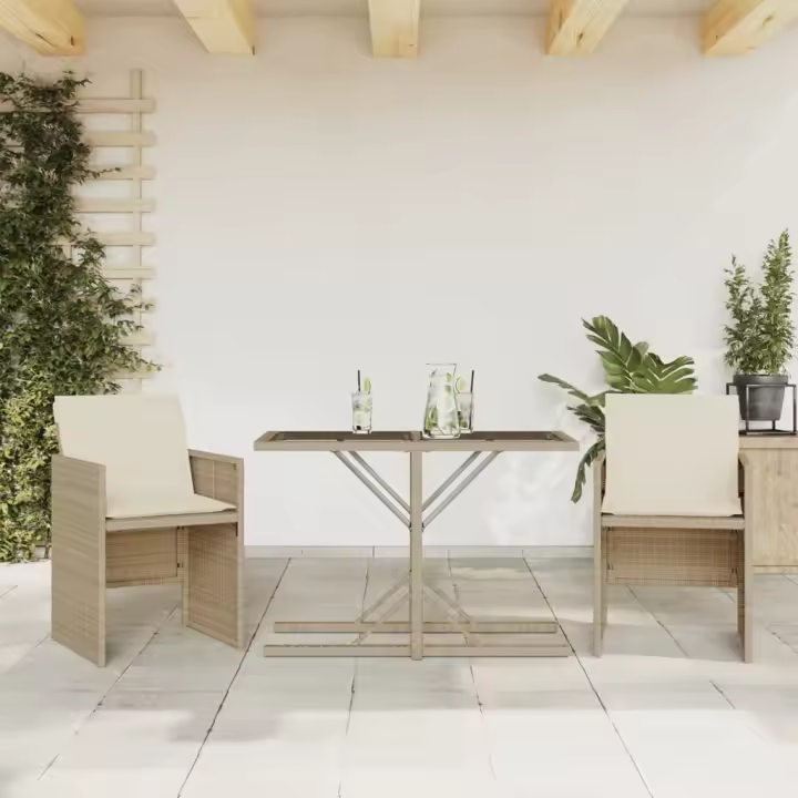 vidaXL Sillas y mesita de jardín 3 piezas ratán sintético cojín beige - 1